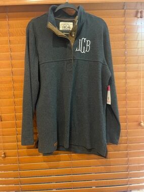 Marleylilly Dark Gray Men’s Quarter-Snap Pullover Sweatshirt with Monogram (OL2)
